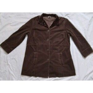 J Jill Wide Wale Corduroy Jacket Velvet Trim Button Brown Womens Size 2X